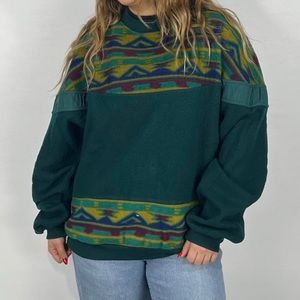 Vintage Pierre Cardin Fleece Crewneck Sweatshirt Green Southwest Aztec L